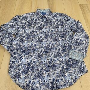 Robert Graham Colville Shirt Men's Large Blue Floral Button Up Classic Fit